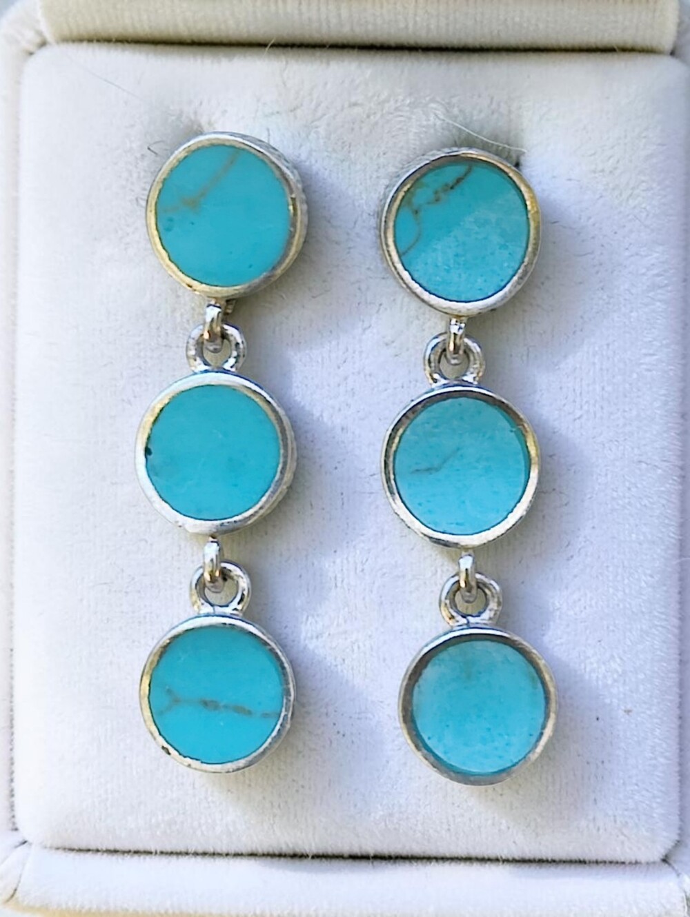 Sterling Silver Chilean Turquoise Disc Drop Earrings